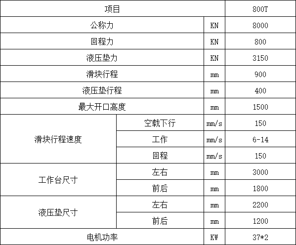 800吨框架式液压机参数