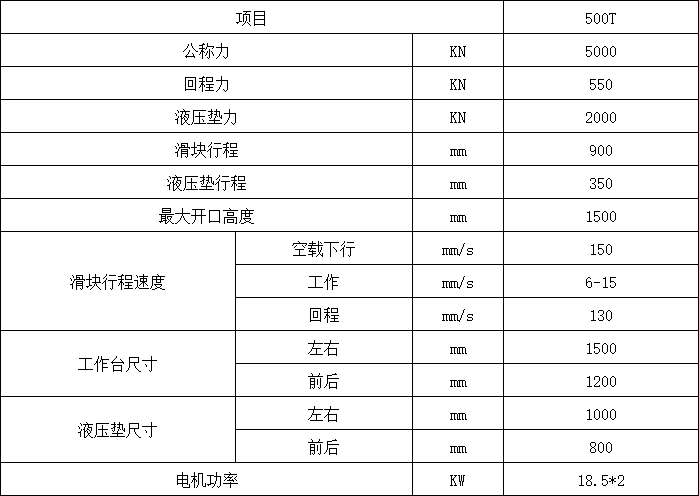 500吨框架式液压机参数